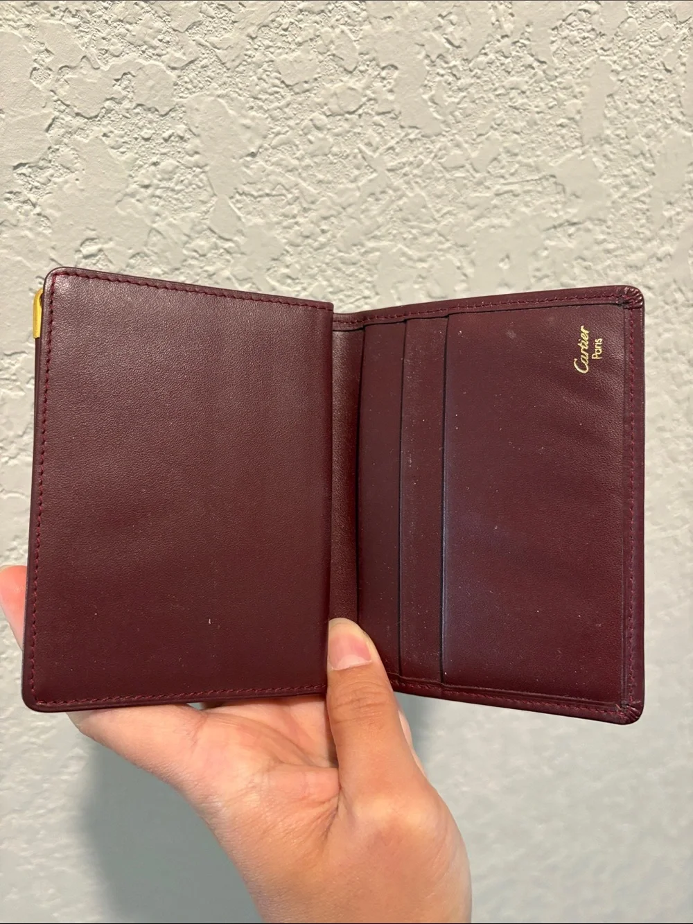 Cartier Unisex Bifold Short Wallet Card Holder Bordeaux Leather